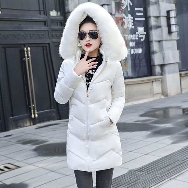 fake fur collar winter female jacket new 2019 fashion coat women winter coat slim women parka warm hooded jacket, Black